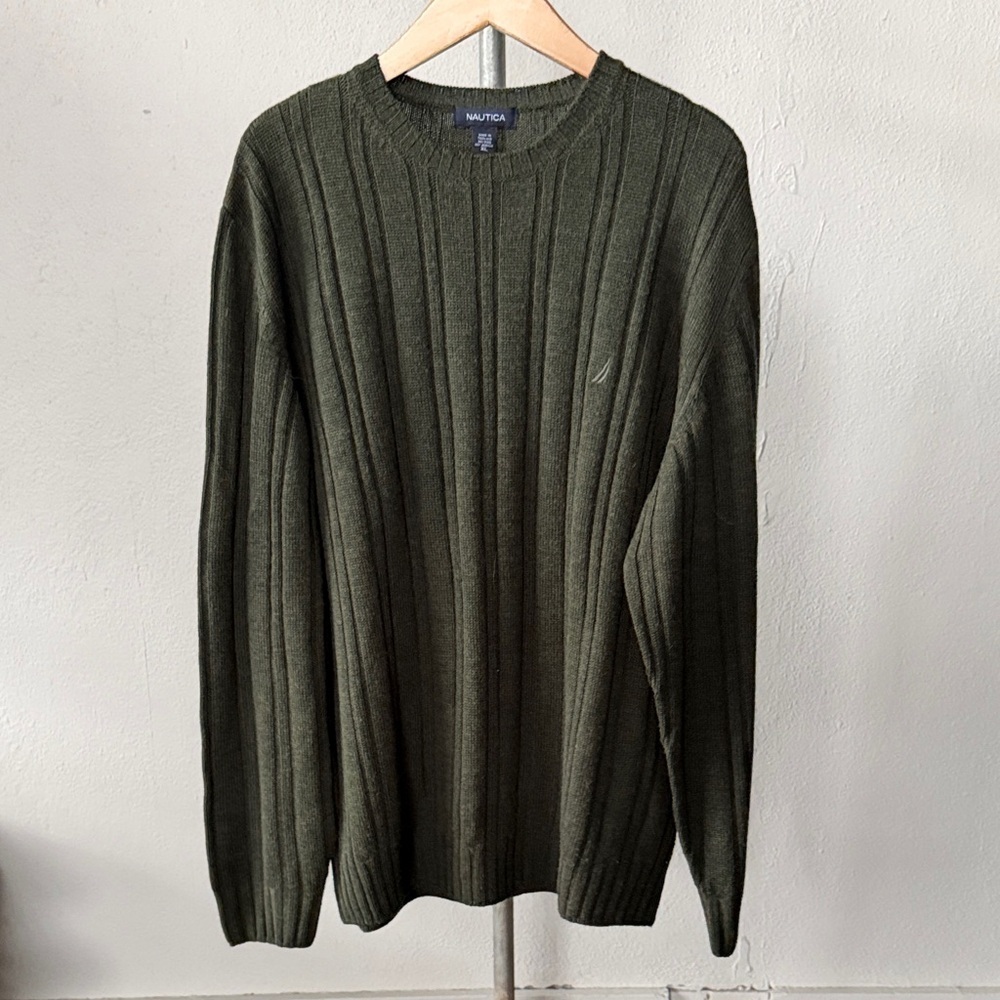 Nautica Ribbed Knit Green Sweater Mens XL